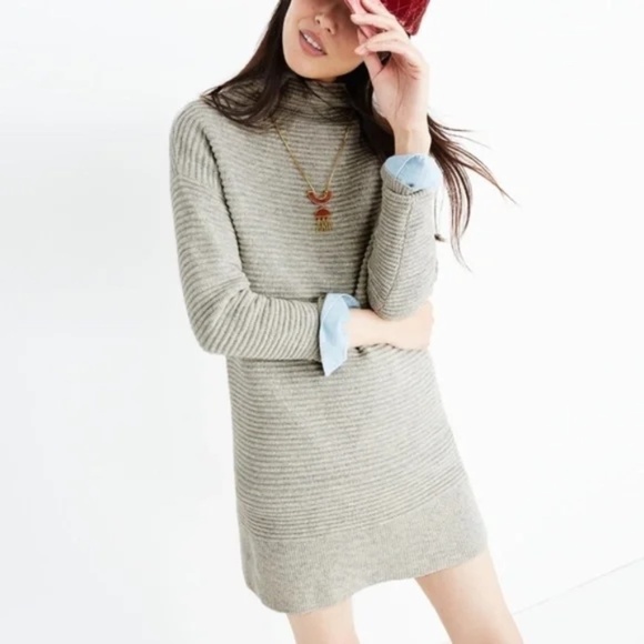 Madewell Skyscraper Sweater Dress Light Gray 100% Merino Wool Size XXS - Picture 1 of 8